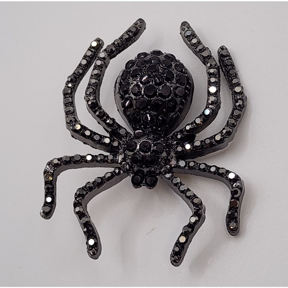 Spider Brooch Black Rhinestones Goth accent piece